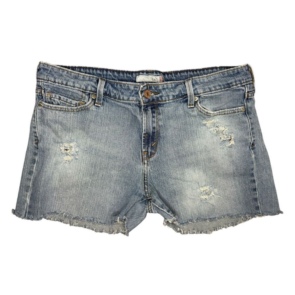 Levi’s Women’s 14 Cutoff Denim Jean Shorts Distressed Mid‎ Rise Medium Wash